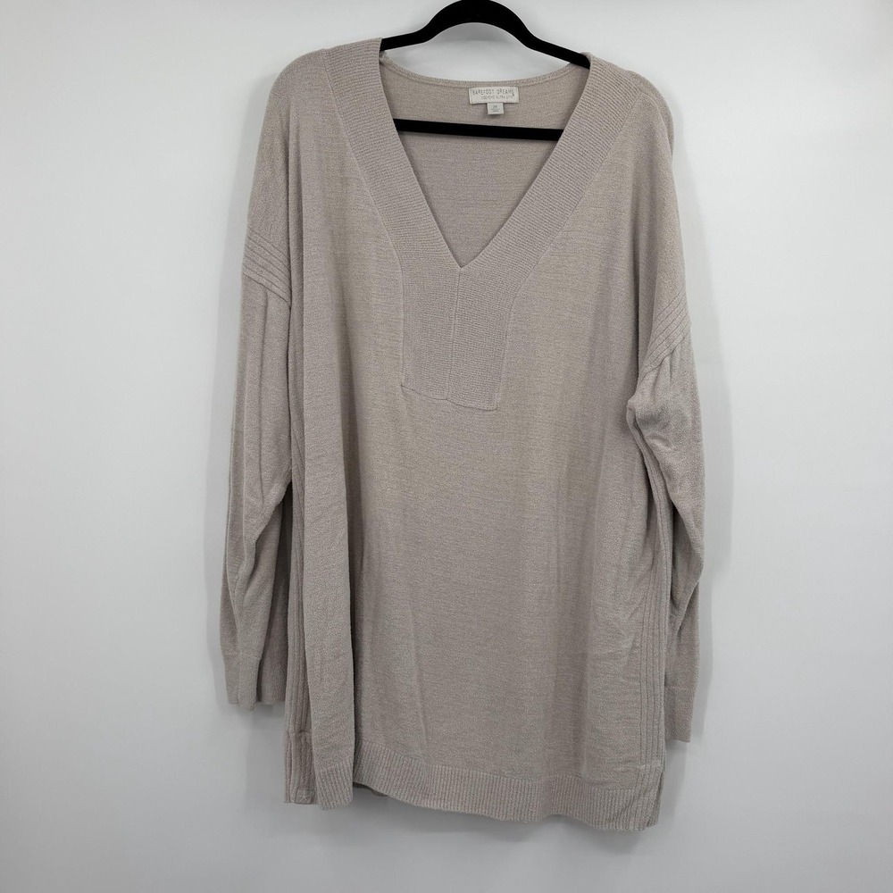 Barefoot Dreams Tunic Womens 2X Beige V-Neck Cozychic Ultra Lite Oversized Knit
